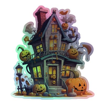 Halloween Haunted House with Pumpkins 1 Holographic Sticker