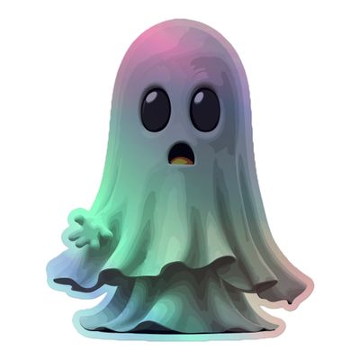 Halloween White Ghost 1 Holographic Sticker