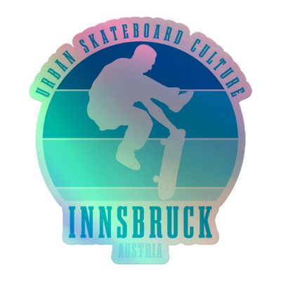Innsbruck Austria Skateboard Culture LegOver in Blue Holographic Sticker