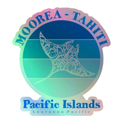 Manta Ray Moorea Tahiti in Blue Holographic Sticker