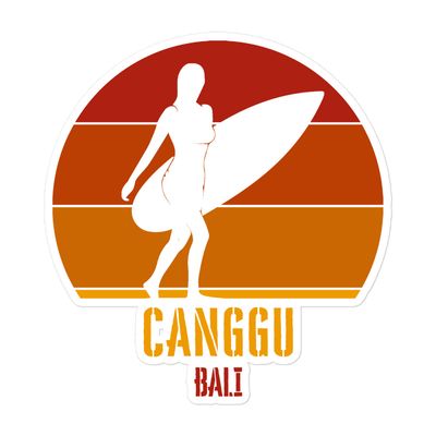Surfing Canggu Bali, Indonesian Surfer Girl in Red Sticker
