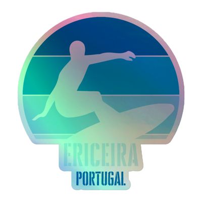 Surfing Ericeira Portugal, Atlantic Surfer in Blue Holographic Sticker