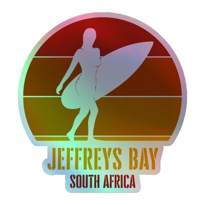 Surfing Jeffreys Bay South Africa, African Surfer Girl in Red Holographic Sticker
