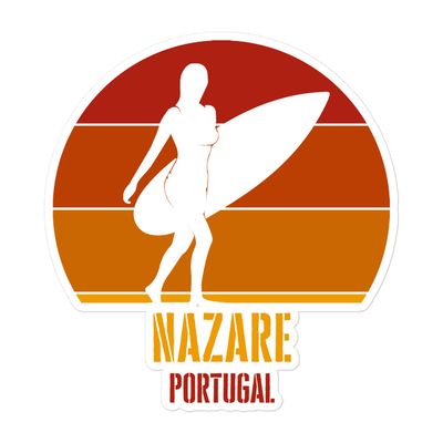 Surfing Nazare Portugal, Atlantic Surfer Girl in Red Sticker