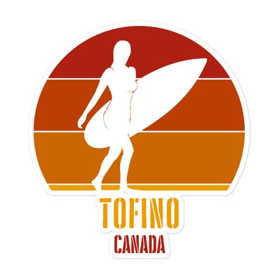 Surfing Tofino Canada, Canadian Surfer Girl in Red Sticker
