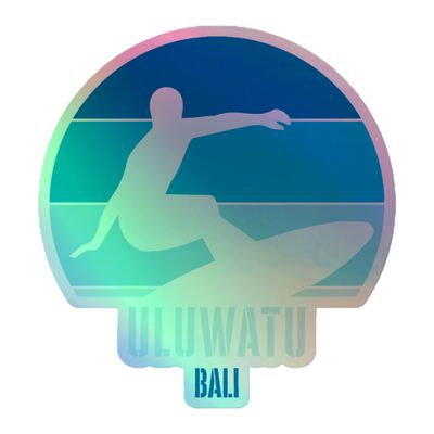 Surfing Uluwatu Bali, Indonesian Surfer in Blue Holographic Sticker