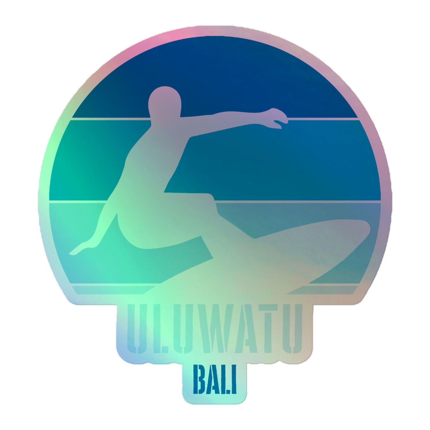 Surfing Uluwatu Bali, Indonesian Surfer in Blue Holographic Sticker
