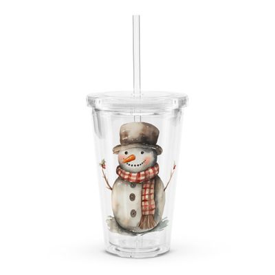 Christmas Snowman (#1) Clear Insulated Plastic Tumbler