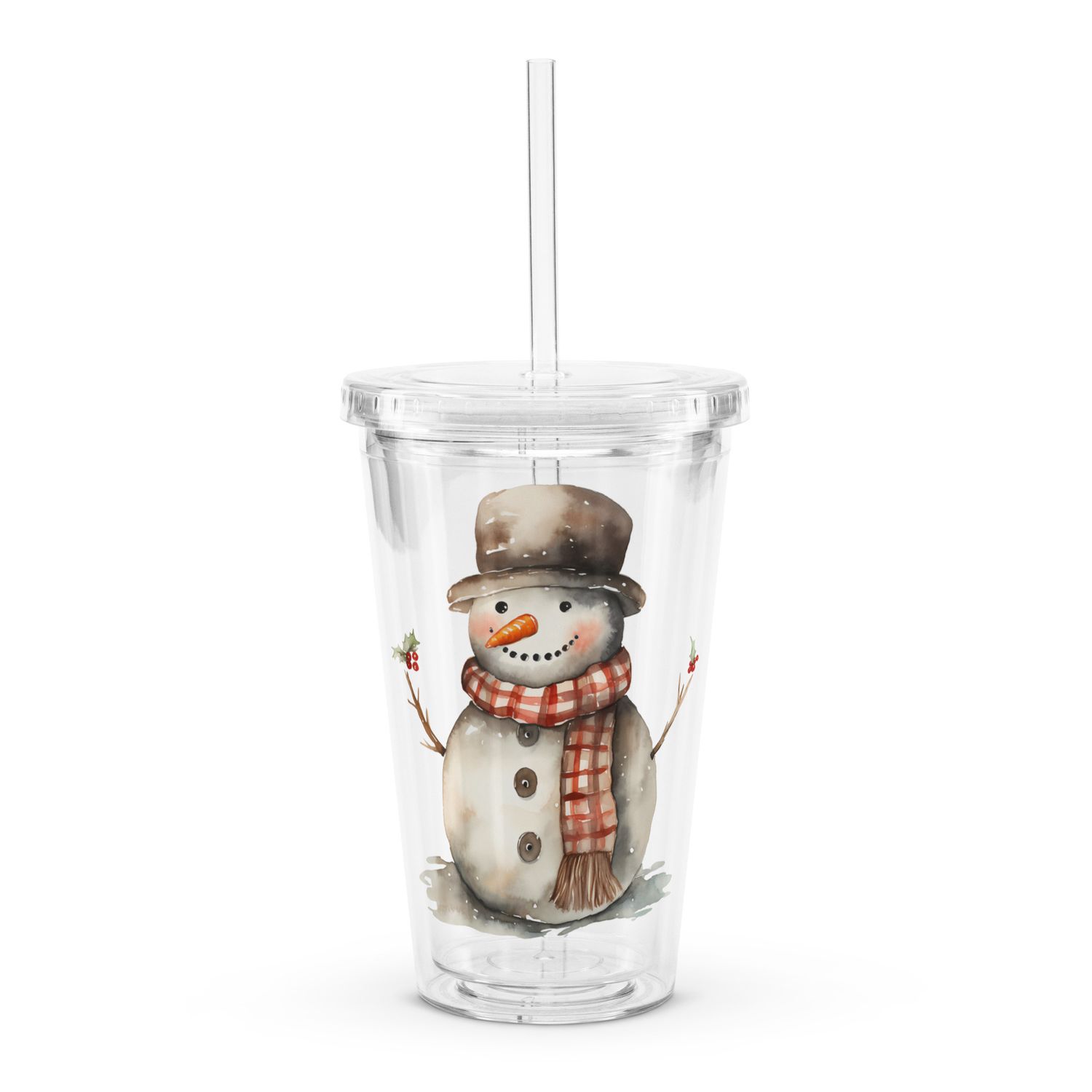 Christmas Snowman (#1) Clear Insulated Plastic Tumbler