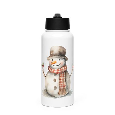 Christmas Snowman (#1) Stainless Steel Water Bottle with a Straw Lid