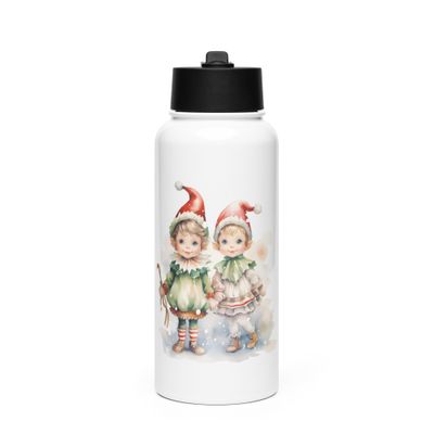 Christmas Elves (1) Stainless Steel Water Bottle with a Straw Lid
