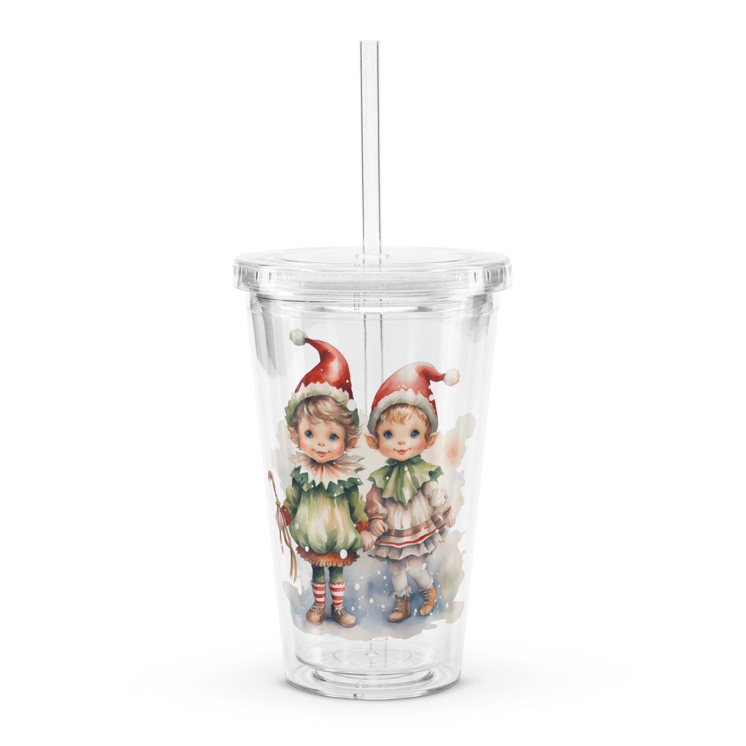 Christmas Elves (1) Clear Insulated Plastic Tumbler