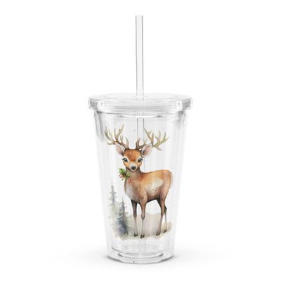 Christmas Reindeer (1) Clear Insulated Plastic Tumbler