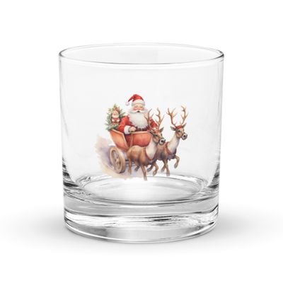 Santa and his Reindeers (1) Rocks Glass