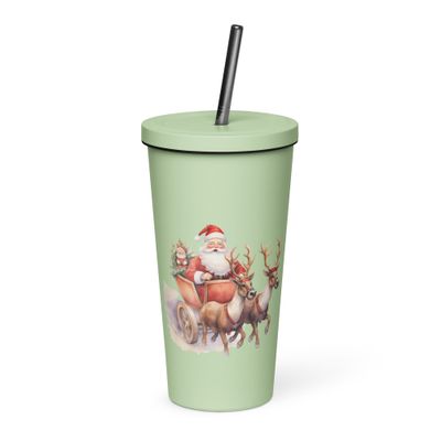 Santa and his Reindeers (1) Insulated Tumbler with a Straw