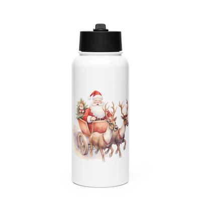 Santa and his Reindeers (1) Stainless Steel Water Bottle with a Straw Lid