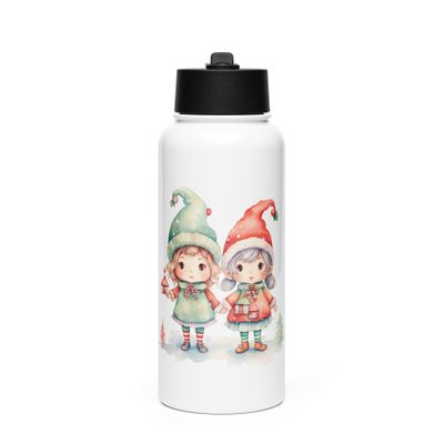 Christmas Elves (2) Stainless Steel Water Bottle with a Straw Lid
