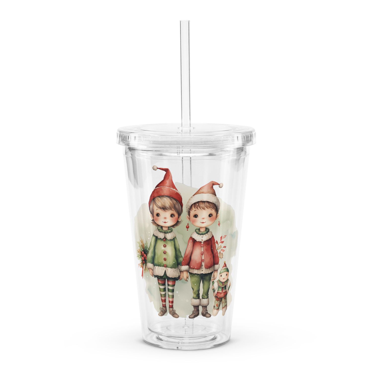 Christmas Elves (3) Clear Insulated Plastic Tumbler