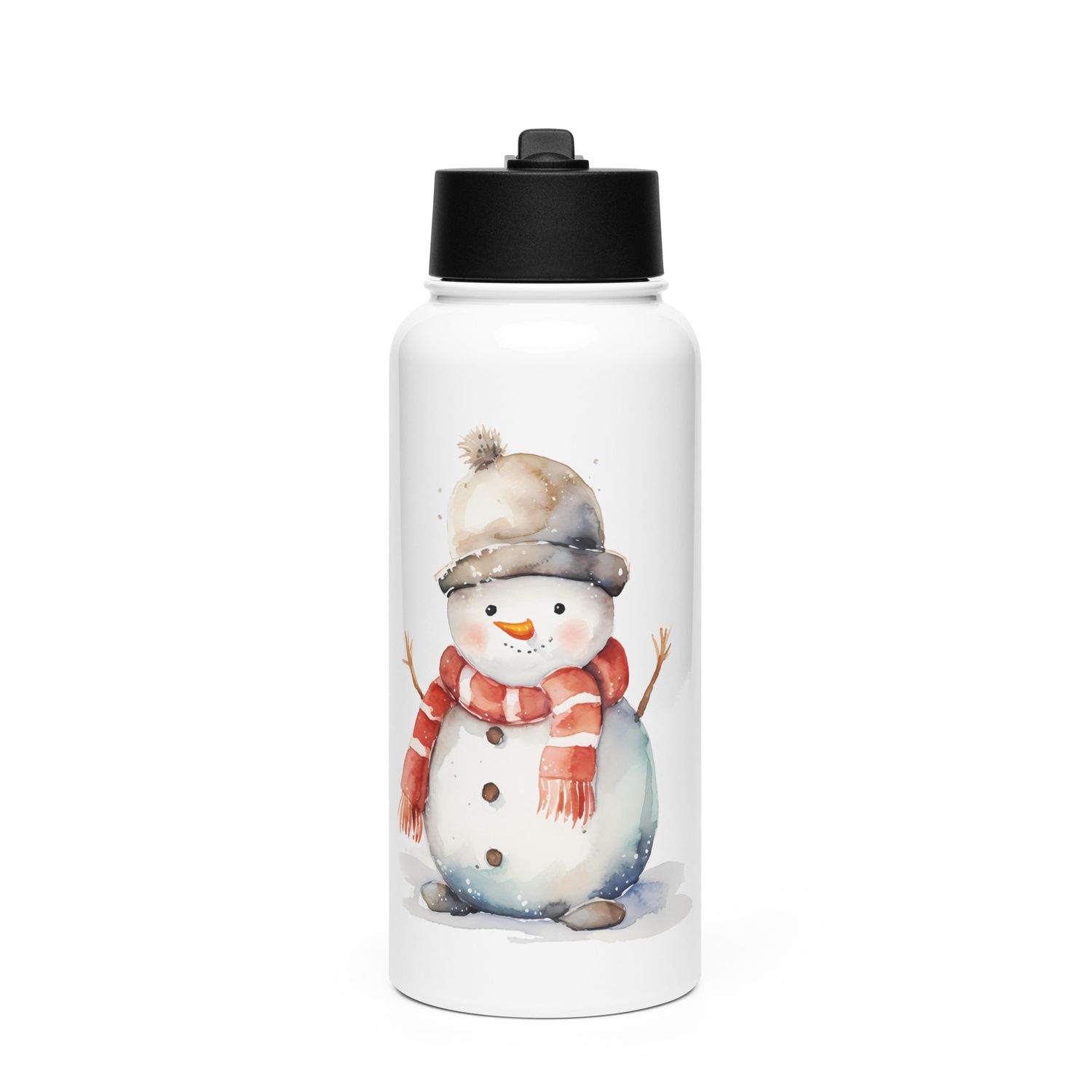 Christmas Snowman (2) Stainless Steel Water Bottle with a Straw Lid