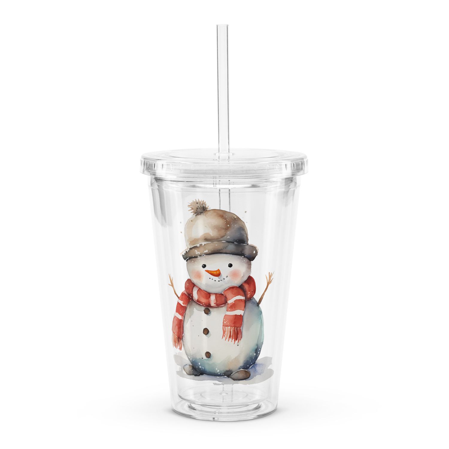 Christmas Snowman (2) Clear Insulated Plastic Tumbler