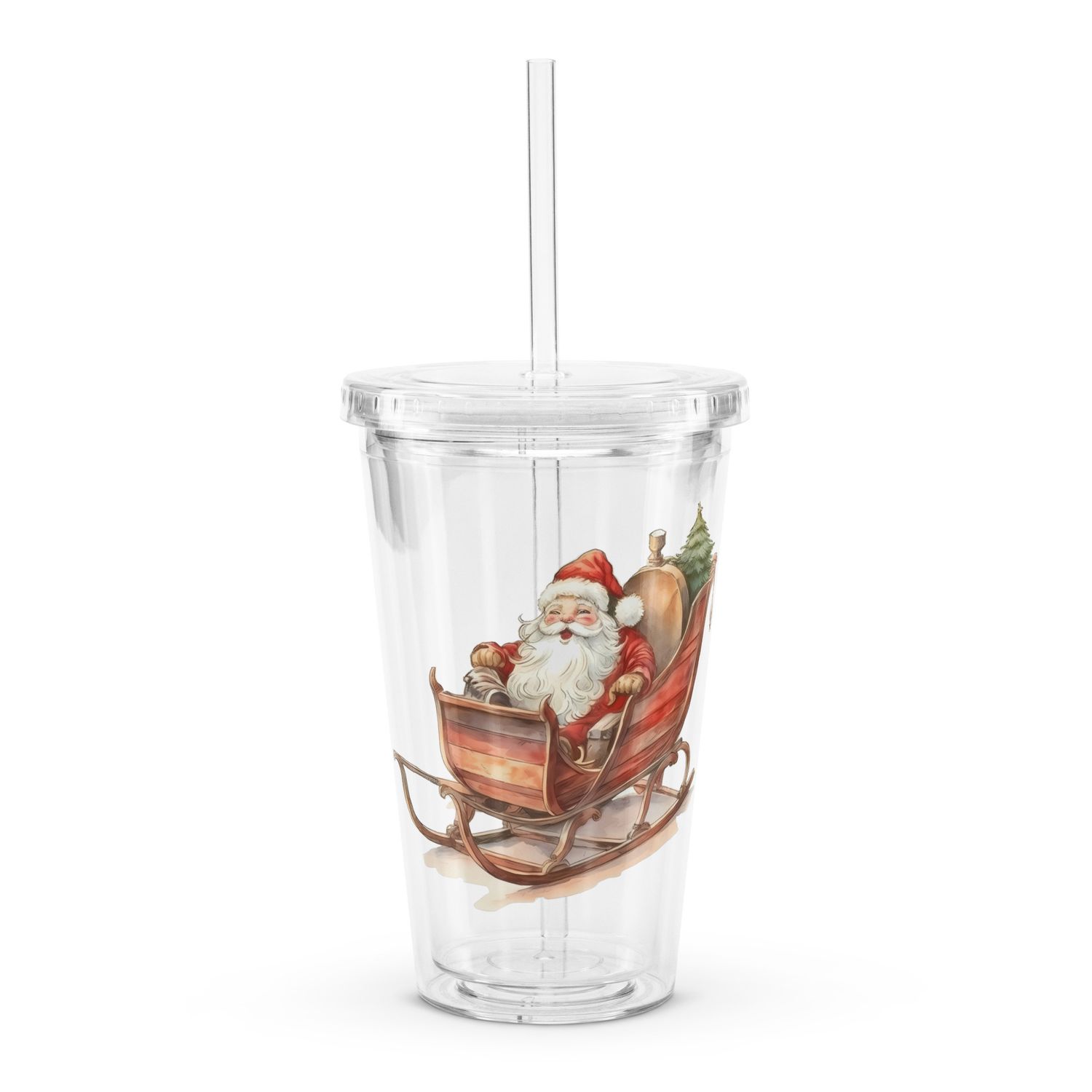 Santa's Sleigh (1) Clear Insulated Plastic Tumbler