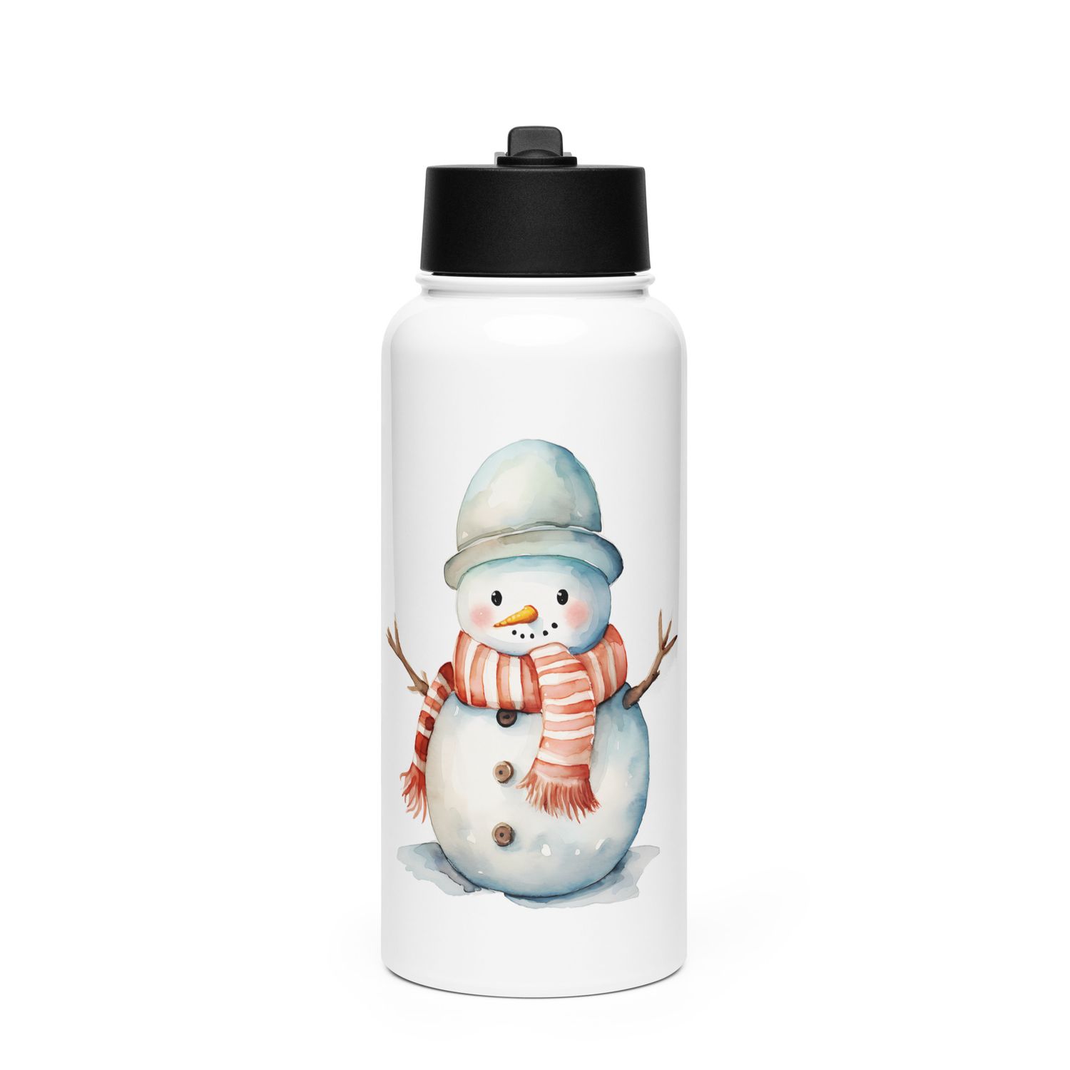 Christmas Snowman (4) Stainless Steel Water Bottle with a Straw Lid