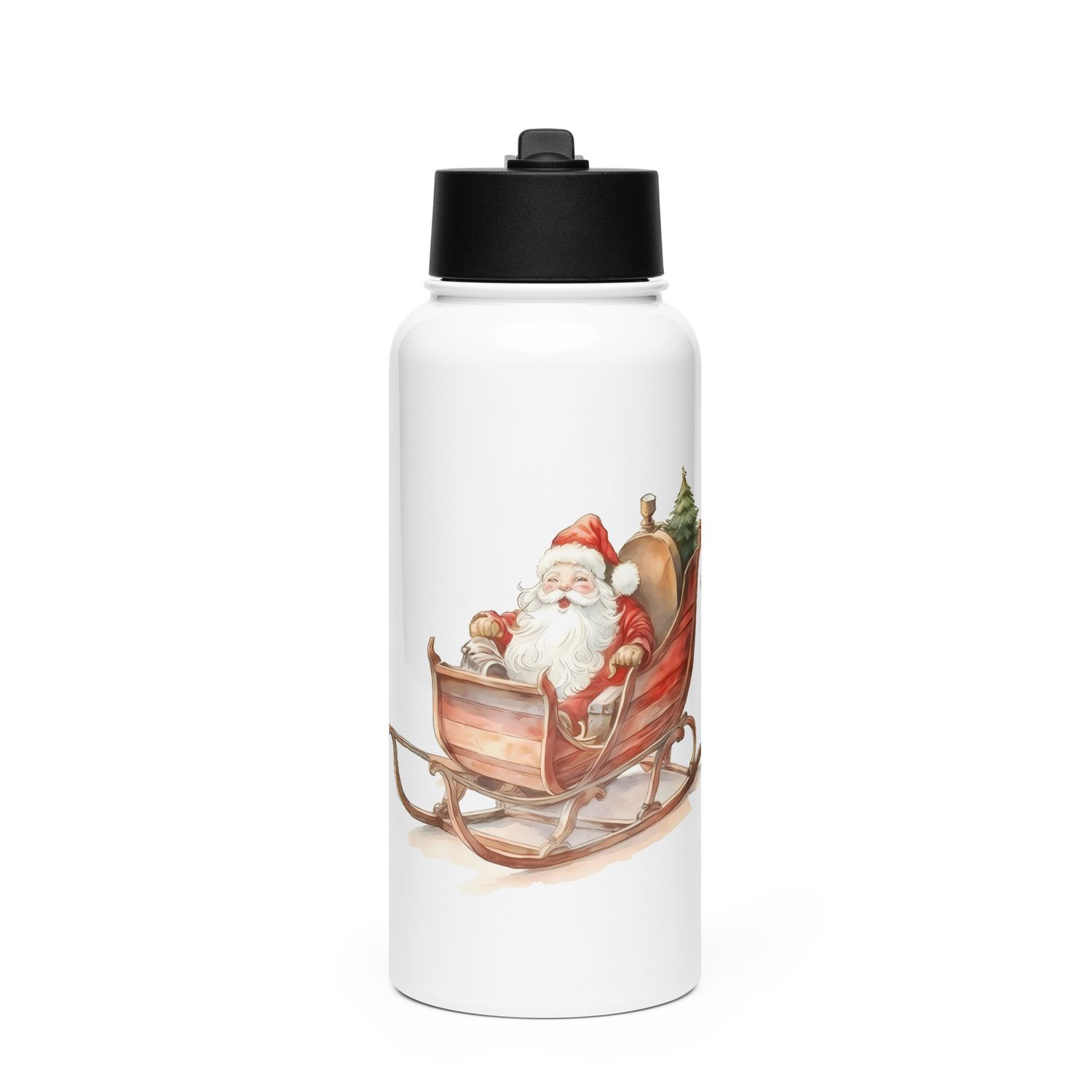 Santa's Sleigh (1) Stainless Steel Water Bottle with a Straw Lid