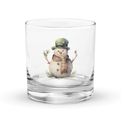 Christmas Snowman (3) Rocks Glass