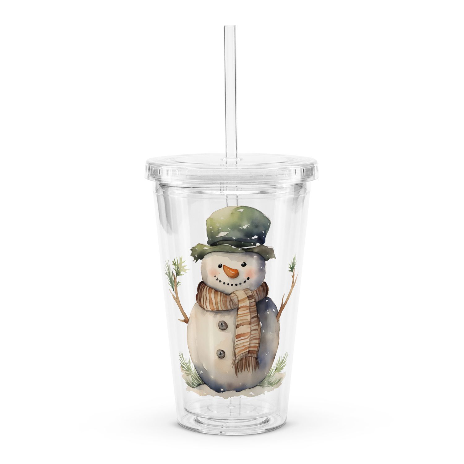 Christmas Snowman (3) Clear Insulated Plastic Tumbler