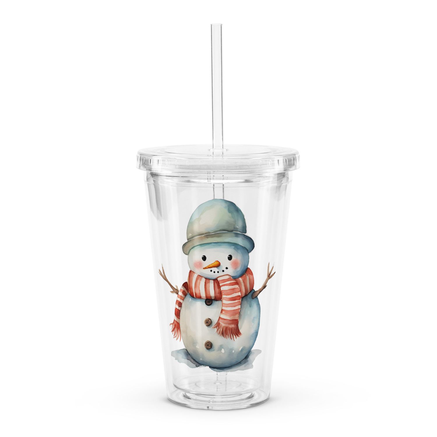 Christmas Snowman (4) Clear Insulated Plastic Tumbler