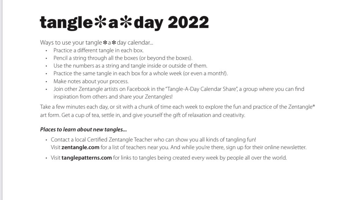 Tangle*A*Day Calendar 2022