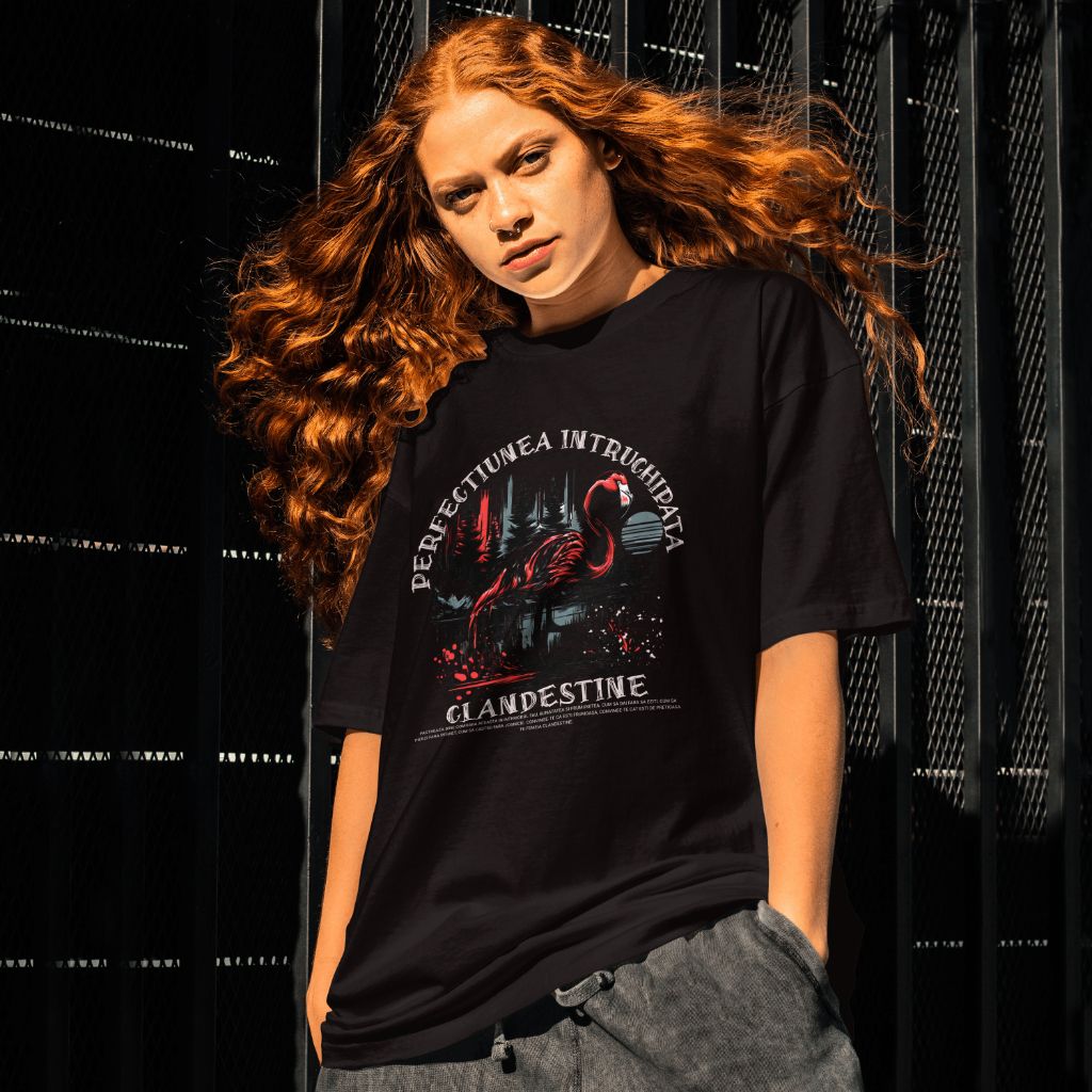 Tricou Oversize Negru Flamingo
