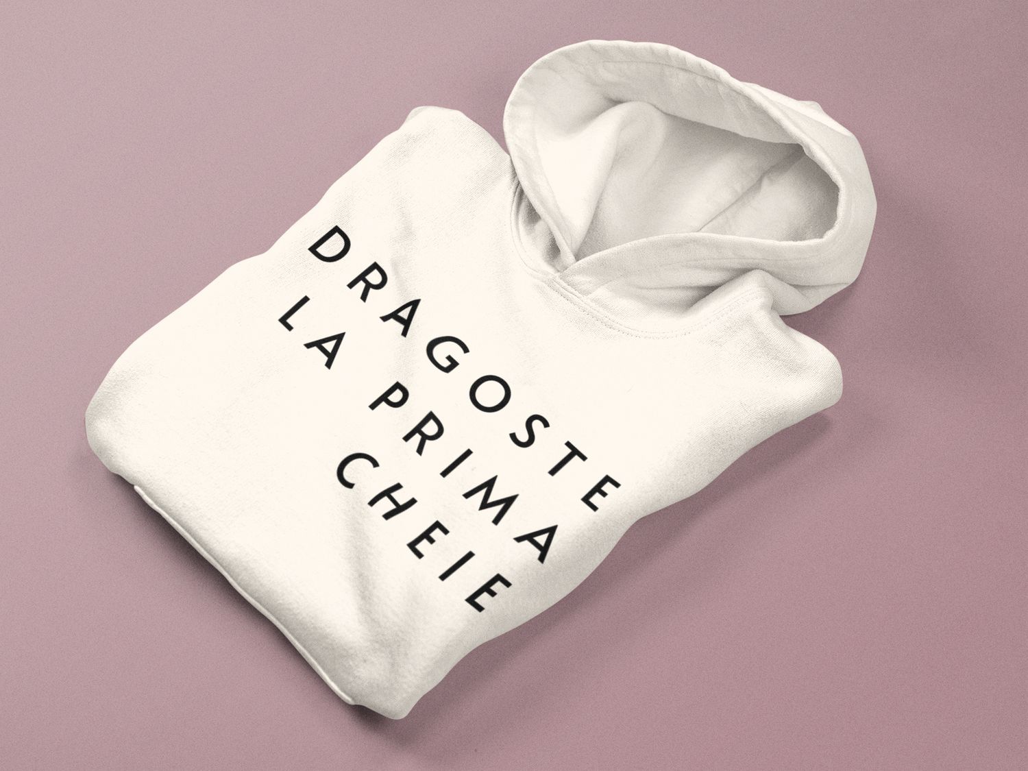 Hanorac Unisex Oversize &quot;DRAGOSTE LA PRIMA CHEIE&quot;, bumbac 100%, alb ivory