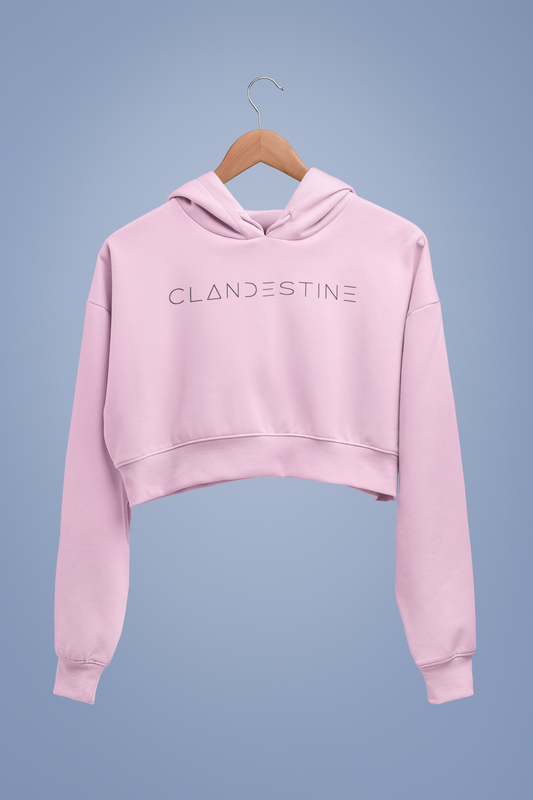 Hanorac Cropped De Damă, &quot;CLANDESTINE BRAND&quot;, Bumbac 100%, Roz Pal