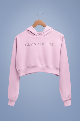Hanorac Cropped De Damă, &quot;CLANDESTINE BRAND&quot;, Bumbac 100%, Roz Pal