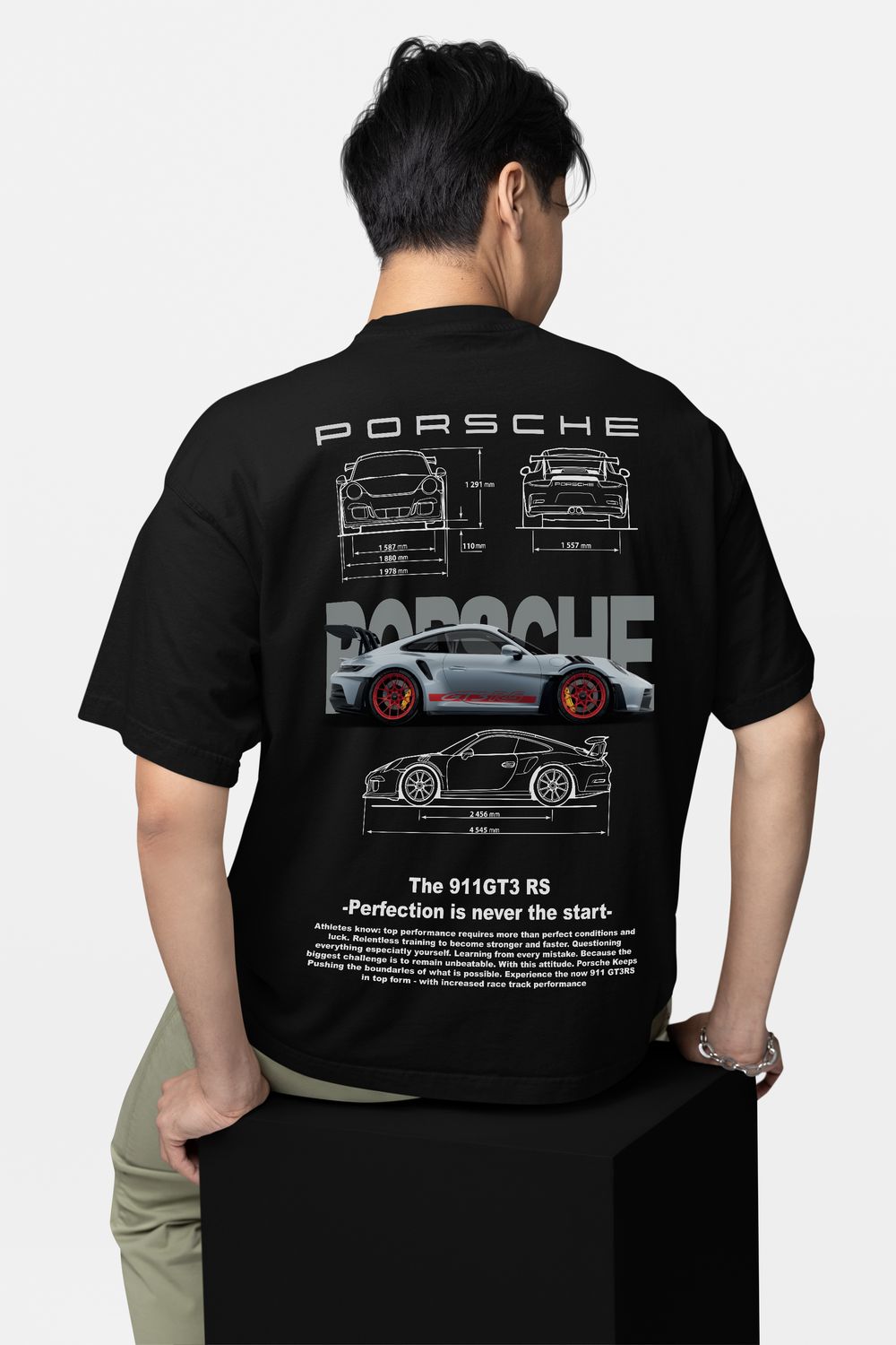 Tricou oversize pentru barbati 911GT, Bumbac, Negru