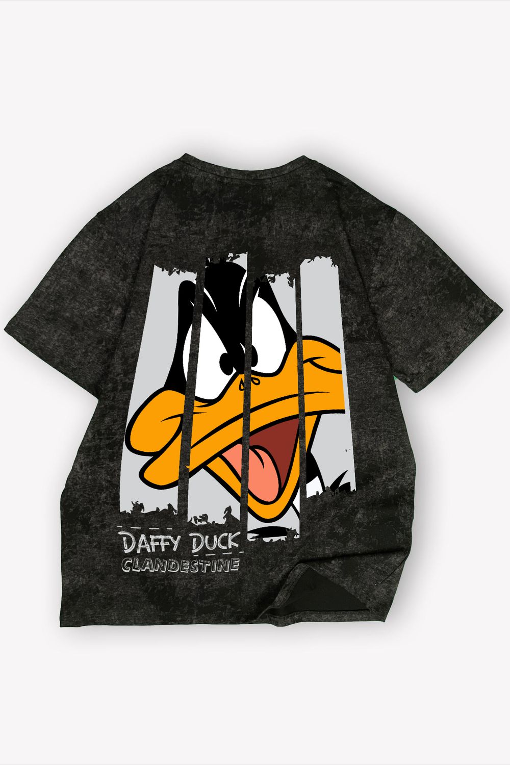Tricou oversize damă Clandestine x Daffy Duck, bumbac, negru vintage