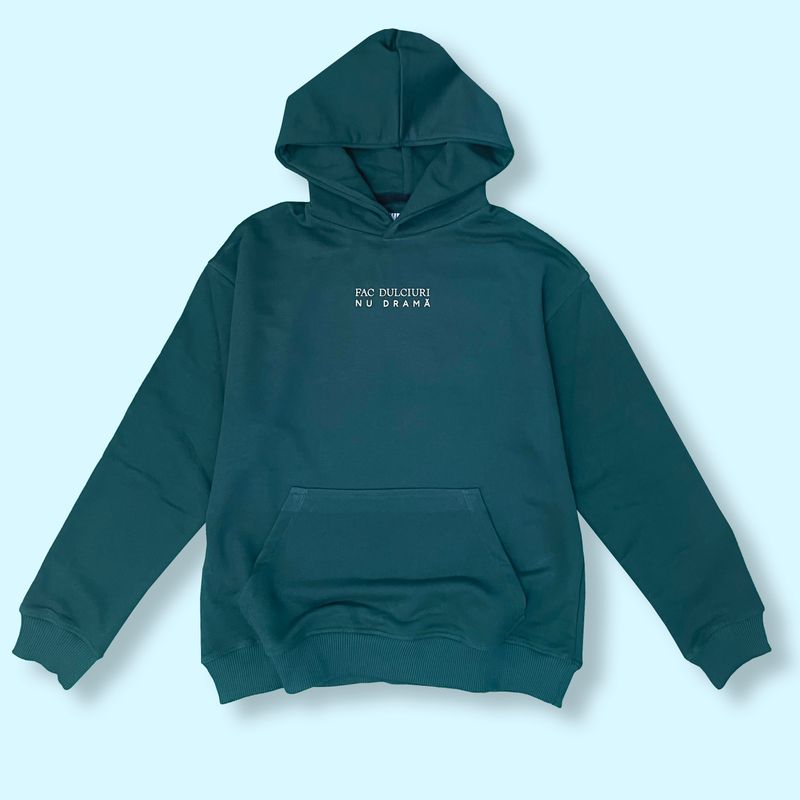 Hanorac Oversize Unisex „Fac dulciuri, nu dramă” ,BUMBAC 100%, Verde turcoaz