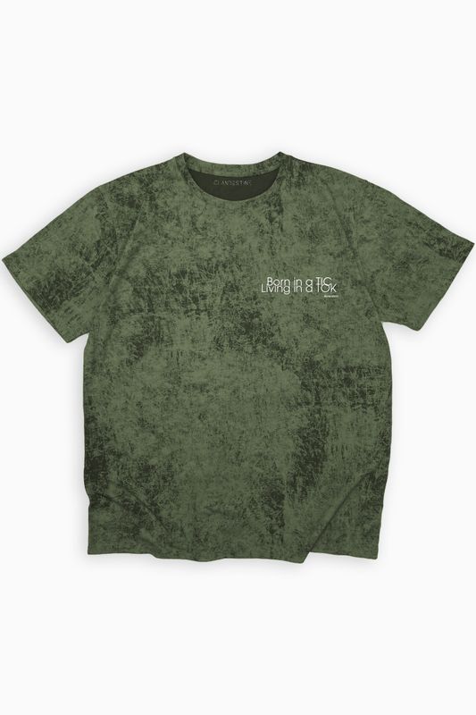 Tricou Unisex Oversized „Tic Tok” – Clandestine Drop, Bumbac, Verde Stone