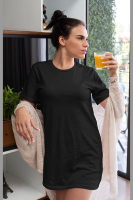 Cămașă de Noapte Neagră Stil Tricou Mânecă Scurtă