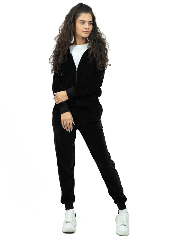 Trening Catifea Femei - Bluză și Pantaloni Negru