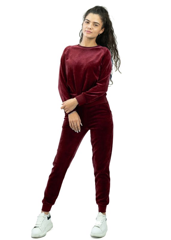 Compleu Elegant din Catifea Grena pentru Femei – Bluză și Pantaloni