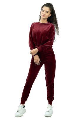 Compleu Elegant din Catifea Grena pentru Femei – Bluză și Pantaloni