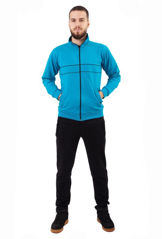 Set Sportiv Bărbați - Hanorac Albastru și Pantaloni Negri