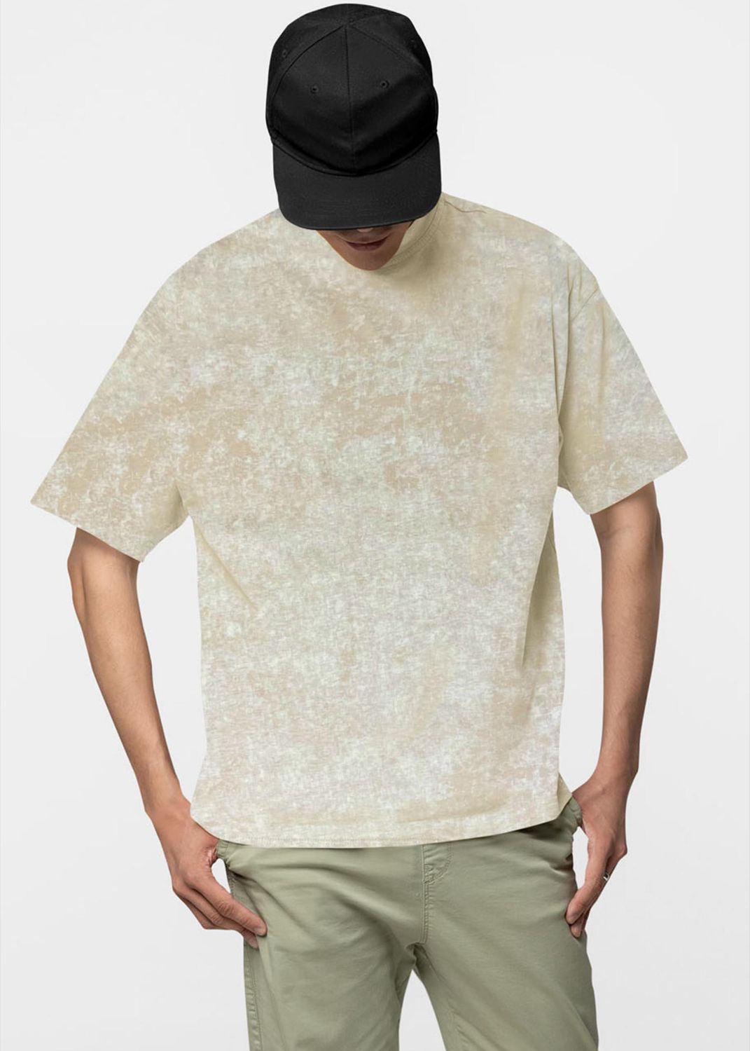 Tricou Crem Oversized Rock Washed Pentru Bărbați