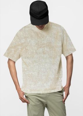 Tricou Crem Oversized Rock Washed Pentru Bărbați