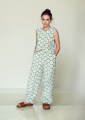 Set Damă Top și Pantaloni Lungi Imprimeu Floral
