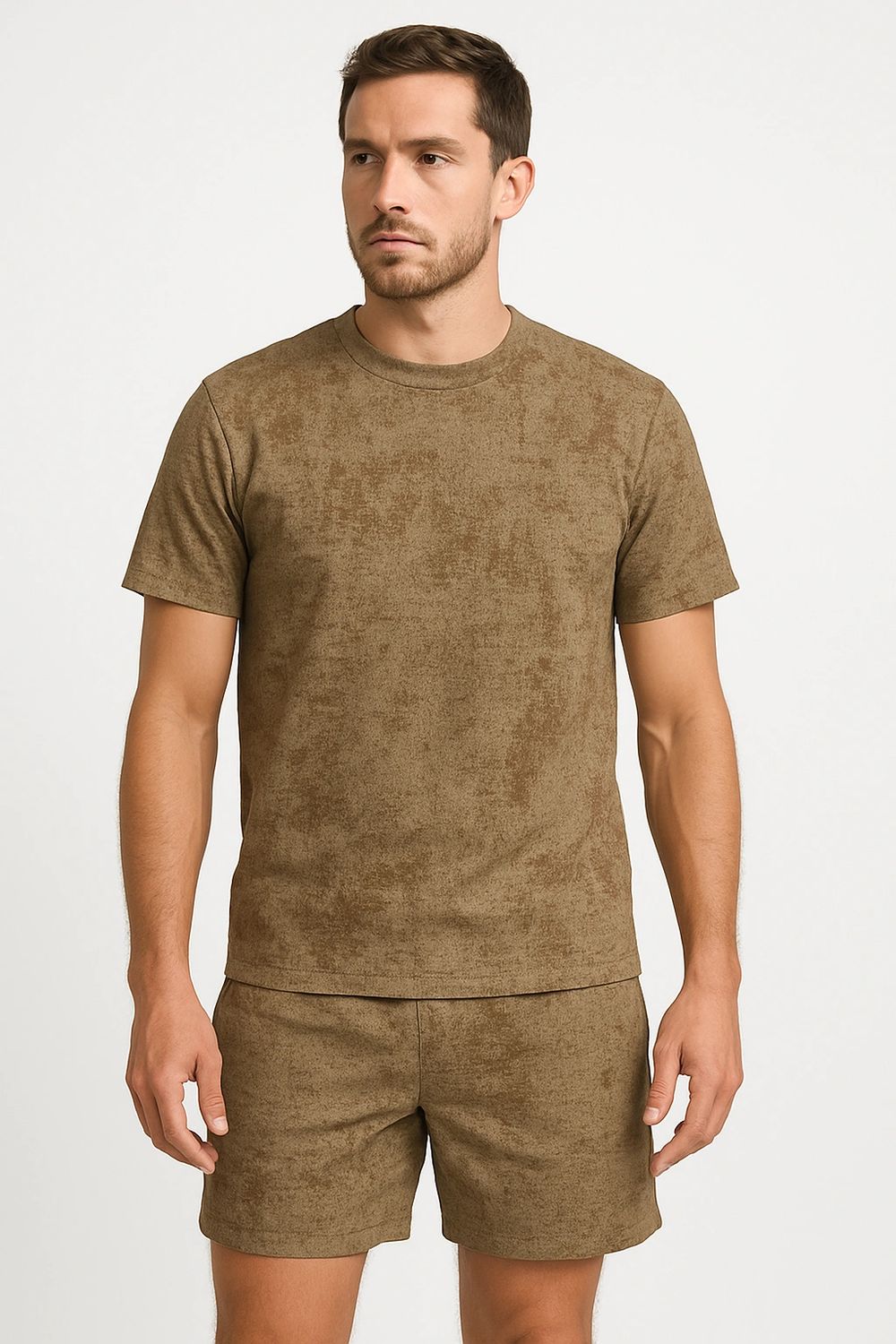 Compleu Bărbați Maro Rock Washed - Tricou și Pantaloni Scurți