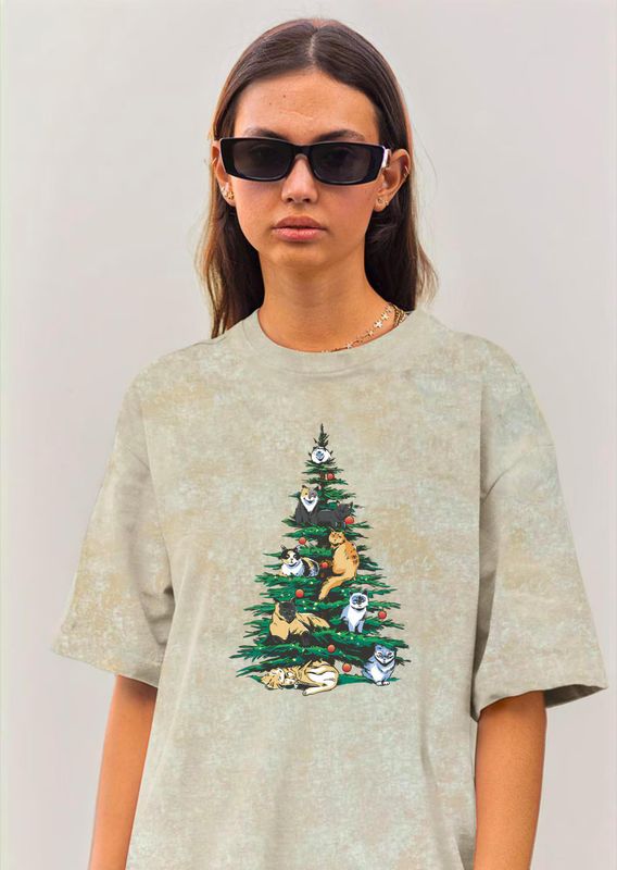 Tricou Galben Rock Christmas Tree Cats