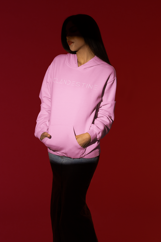 Hanorac Oversized Unisex Merch "CLANDESTINE". Bumbac 100%, roz pal